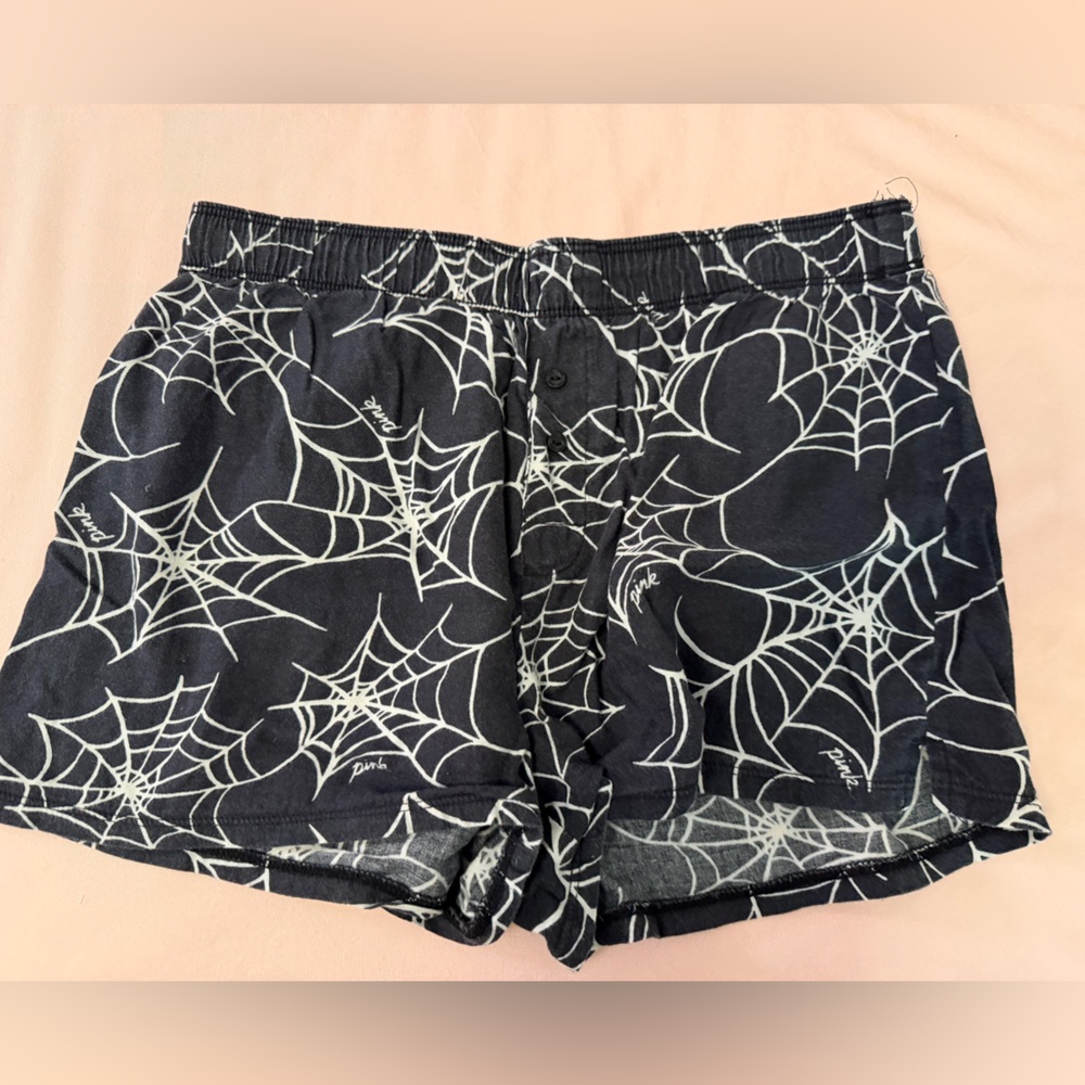 Victorias Secret Black Spiderweb Print Cotton Shorts
